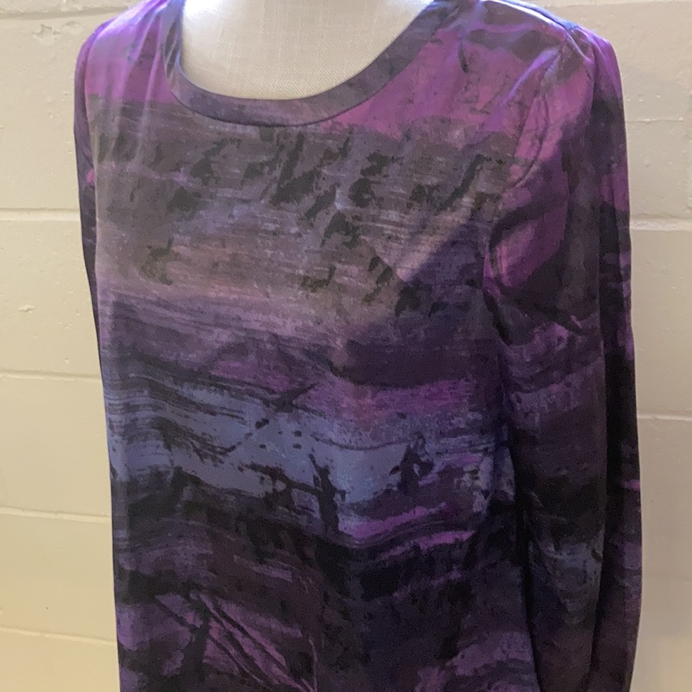 Simply Vera by Vera Wang Purple & Black Blouse - Picture 2 of 14